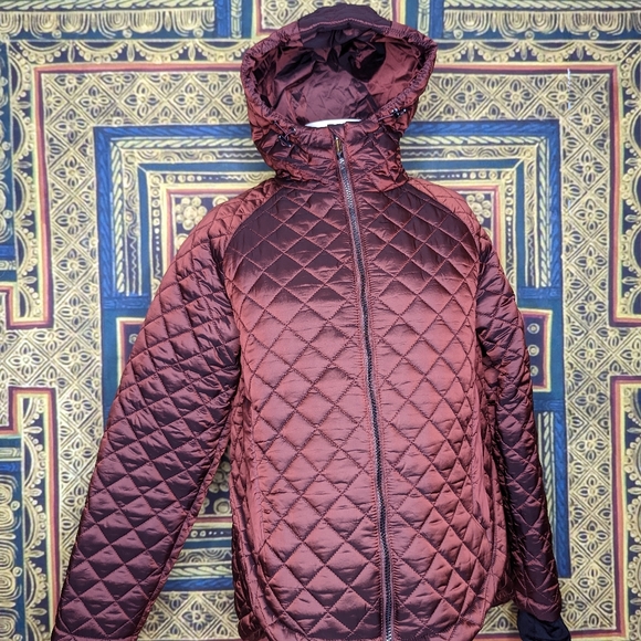 BCBGMaxAzria Quilted Zip Front Coat with Hood Size Medium Raisin Metallic - Picture 12 of 15